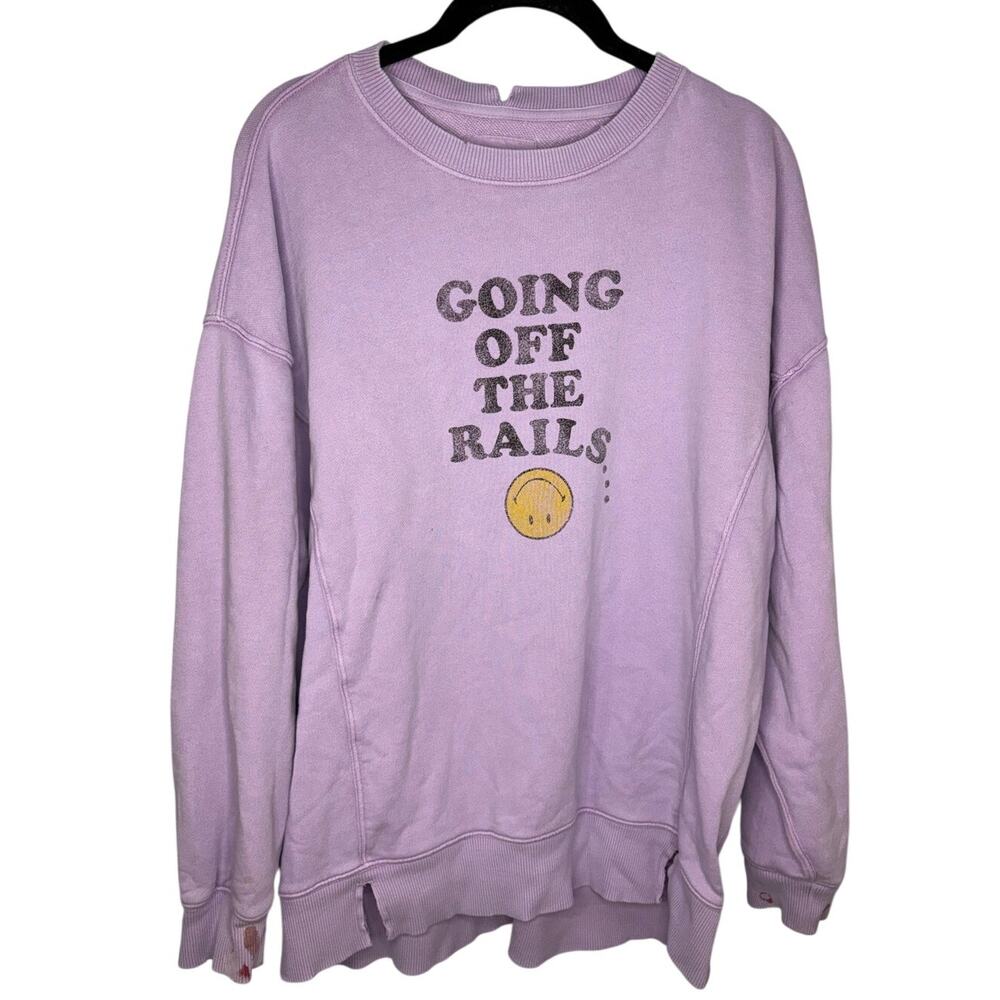 Aerie "Going Off The Rails" Crewneck Sweatshirt Women's Small Purple Oversized